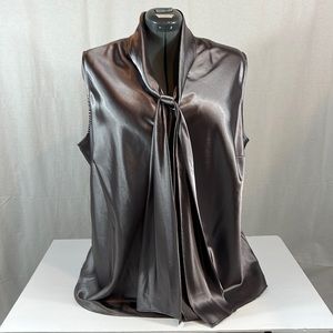 Nine West Plus Sz Womens 3X Metallic Pewter Sleeveless Blouse V-neck w Tie